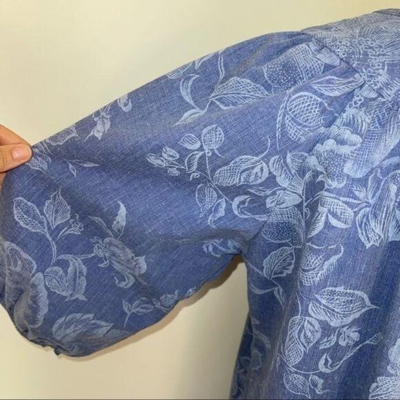 Models Coat Lounge Dress Size 12 Womens Tiered Blue Chambray Floral Poly Blend - Picture 7 of 12